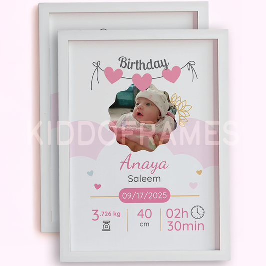 Name & Photo — Birth Stats (Hearts)